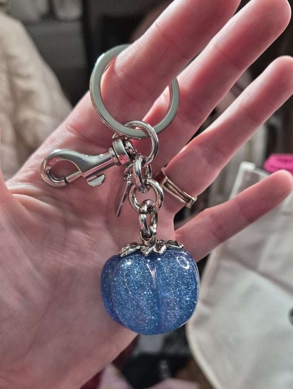 Glitter Blue Pumpkin Charm Keychain for Women